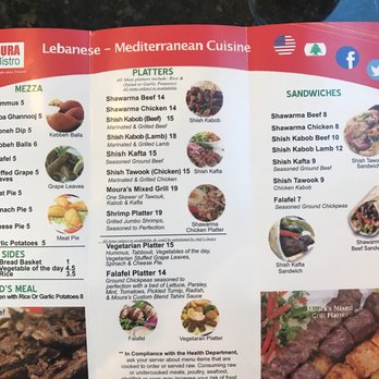 Moura Bistro - This is their Lunch menue - Lebanese Near Me - Naples, Florida