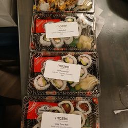 Mozen Asian Kitchen - These are four different selections  of rolls from California, Philly, Crunchy, and Spicy Rolls. From $12-$14 @ the front register