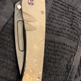 Medford Midi Marauder, tumbled anodized bronze handles with torched hardware.