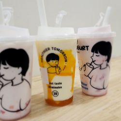 Hey Yogurt - Strawberry, Mango, Strawberry drinks.