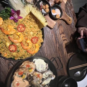HEM Kitchen And Bar - Seafood sampler, pineapple seafood fried rice, crispy pork belly - Vietnamese Near Me - Houston, Texas