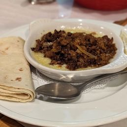 a bowl of ground beef and tortilla a bowl of ground beef and tortilla