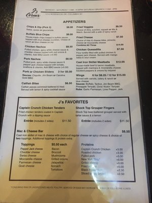 Menu photo 3 J's Corner Restaurant & Bar Columbia, SC
