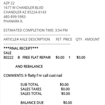 Discount Tire - Nail removed and tire was patched up! - Tires Near Me - Chandler, Arizona