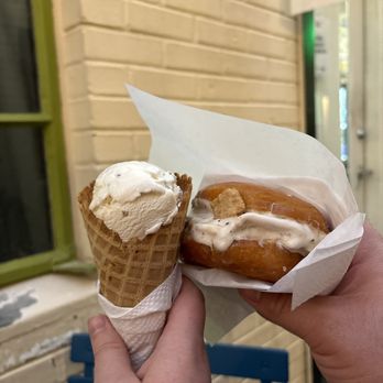 Novel Ice Cream - Honey lavender on waffle cone, bourbon caramel toffee crunch on dough melt - Ice Cream & Frozen Yogurt Near Me - Mesa, Arizona Novel Ice Cream - Honey lavender on waffle cone, bourbon caramel toffee crunch on dough melt - Ice Cream & Frozen Yogurt Near Me - Mesa, Arizona