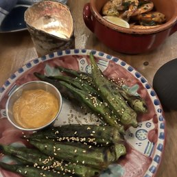 Fire roasted okra (4/5) and Spicy Jumbo Shrimp (4/5) Fire roasted okra (4/5) and Spicy Jumbo Shrimp (4/5)