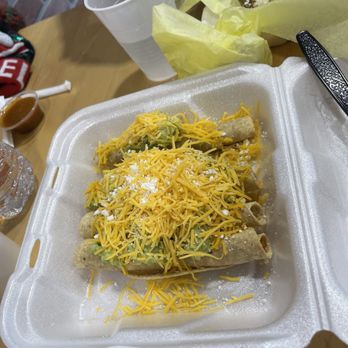 Valerie's Taco Shop - Beef rolled tacos! Crunchy and flavorful, perfectly topped with guacamole and cheese blend. Great for sharing! - Mexican Near Me - Frisco, Texas