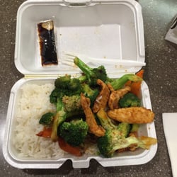 $6.29 for chicken with broccoli and white rice. There are four tiny pieces of chicken. That's it. Only four.