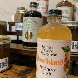 Slow Island Provisions - Sales floor display showcases some of their freshly bottled Elixirs and Sauces.