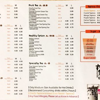 OneZo Tapioca - Menu - Bubble Tea Near Me - Hamilton, Ontario