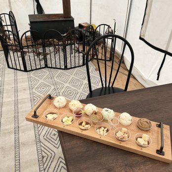 Shtayburne Farm - Outdoor winter set up and ice cream / cheese flight - Farmers Market Near Me - Rock Stream, New York