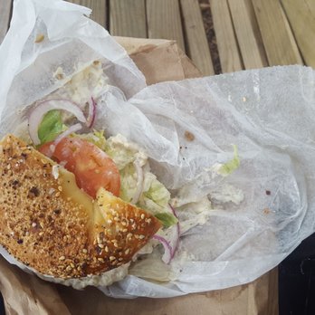Brooklyn Bagel Bakery - Whitefish salad bagel sandwich, not fully sliced in half, forgot to toast bagel, but delicious, on an everything bagel - Bagels Near Me - Arlington, Virginia Brooklyn Bagel Bakery - Whitefish salad bagel sandwich, not fully sliced in half, forgot to toast bagel, but delicious, on an everything bagel - Bagels Near Me - Arlington, Virginia
