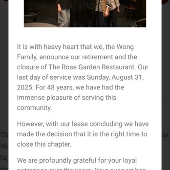 Rose Garden Restaurant - Message from the owners of Rose Garden. Congratulations on the retirement. A legendary restaurant in Union City! - Cantonese Near Me - Union City, California