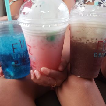 FiiZ Drinks - Kids 16 oz drinks $2 L-R sharks in the water, bubble gum, and I think it's called wiggly worm - Desserts Near Me - Taylorsville, Utah
