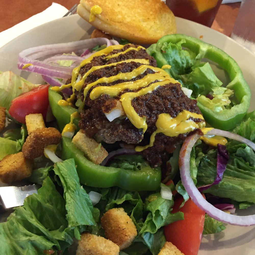 Village Coal Tower Restaurant - Coal tower salad. With a loaded burger topper. - Breakfast & Brunch Near Me - Pittsford, New York Village Coal Tower Restaurant - Coal tower salad. With a loaded burger topper. - Breakfast & Brunch Near Me - Pittsford, New York