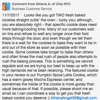 Chip City - Owner blames customers for being sold raw cookies.  "This is something we can not regulate". How passive aggressive and snotty can you get? - Bakeries Near Me - Astoria, New York