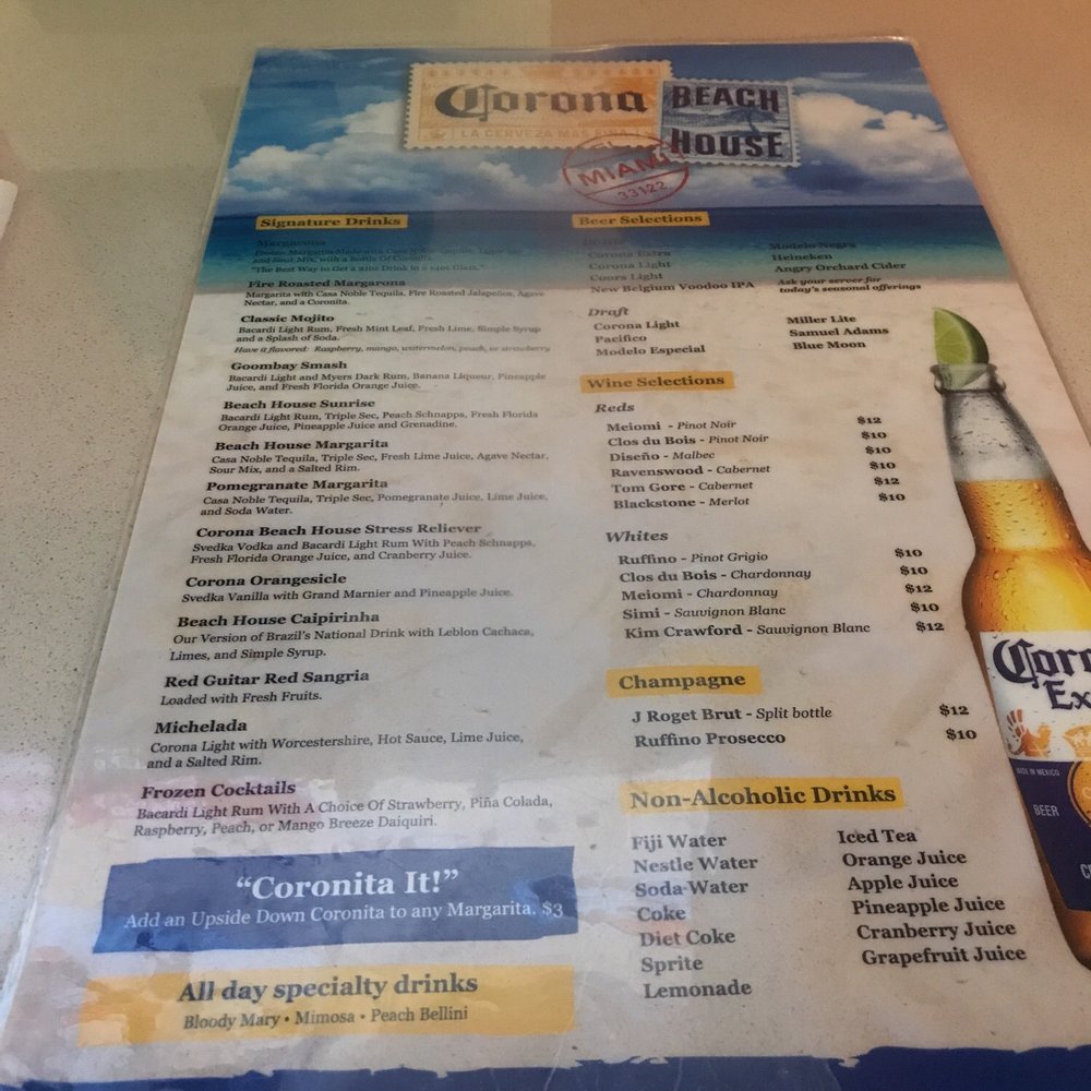 Corona Beach House - Drink Menu - American Near Me - Miami, Florida