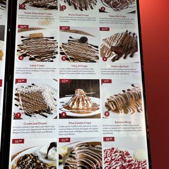 Melt n’ Dip - Menu on the board. - Creperies Near Me - Willowbrook, Illinois