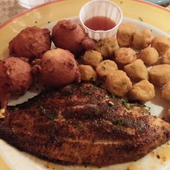 Pearl’s - Bronzed Catfish with fried okrah and hushpuppies. This is too die for. - Cajun/Creole Near Me - Elk Rapids, Michigan
