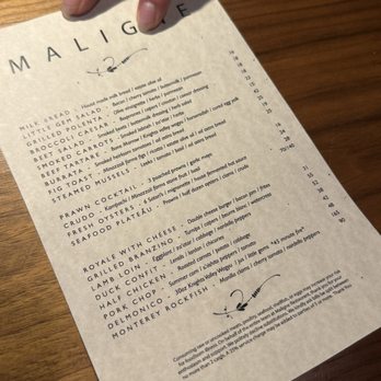 Maligne - Menu as of Aug 2026 - New American Near Me - Seaside, California Maligne - Menu as of Aug 2026 - New American Near Me - Seaside, California