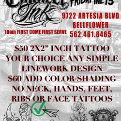 Connect Ink Tattoo Shop - Tomorrow 1/13/2023 first come first serve.