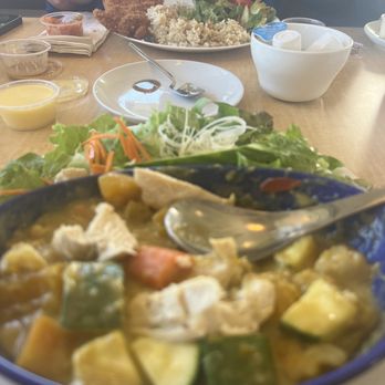White Guava Cafe - Chicken katsu I'm the back, vegan curry in the front with added chicken - Burgers Near Me - Hilo, Hawaii White Guava Cafe - Chicken katsu I'm the back, vegan curry in the front with added chicken - Burgers Near Me - Hilo, Hawaii