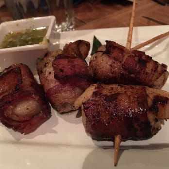 Boda - Bacon wrapped scallop skewers w/ AMAZING dipping sauce (fish sauce + lime + cilantro + chili peppers?) - Thai Near Me - Portland, Maine