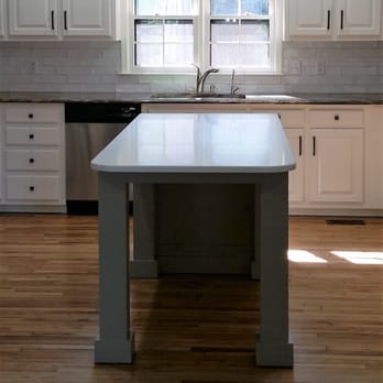 Legacy Countertops - Venato Extra Quartz countertop with 6 inch radius corners on this end installed on new island. - Kitchen & Bath Near Me - Alpharetta, Georgia Legacy Countertops - Venato Extra Quartz countertop with 6 inch radius corners on this end installed on new island. - Kitchen & Bath Near Me - Alpharetta, Georgia