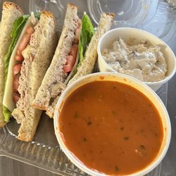 Becca's Cafe, Bistro & Catering - Tuna sandwich with potato salad and tomato bisque ~$17
