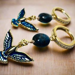 Janines Jewelry Design - Blue Bird Hoop Earrings