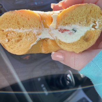 North Shore Bagels - Egg bagel with too light of a schmear of Veggie Cream Cheese. Bagel was 9 out of 10 though! - Bagels Near Me - Northport, New York North Shore Bagels - Egg bagel with too light of a schmear of Veggie Cream Cheese. Bagel was 9 out of 10 though! - Bagels Near Me - Northport, New York