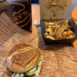 Harvey's - Original burger with Regular Classic Poutine and 20 oz Soft Drink