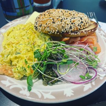 Bernbaum's - Lox+eggs -lox was fresh with perfectly seeded bagel and herbed scrambled eggs fluffy herbed eggs with smoked salmon - Bagels Near Me - Fargo, North Dakota