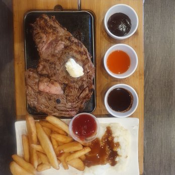 Red Flame - Rib eye steak set fries and mashed potatoes - Hot Pot Near Me - Westminster, California