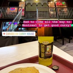Front of restaurant and chicken roti with pineapple soda Front of restaurant and chicken roti with pineapple soda