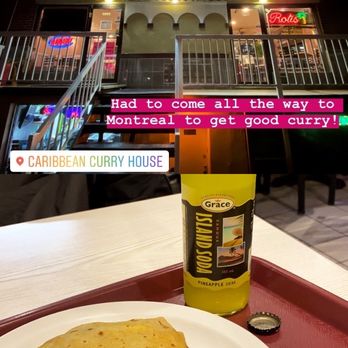 Caribbean Curry House - Front of restaurant and chicken roti with pineapple soda - Caribbean Near Me - Montreal, Quebec Caribbean Curry House - Front of restaurant and chicken roti with pineapple soda - Caribbean Near Me - Montreal, Quebec