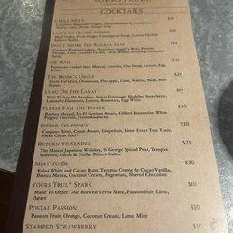 Menu as of opening day 1/31/24
