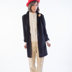 Gilda Designer Thrift Boutique - Moschino duster, leather pants, vintage ruffle blouse