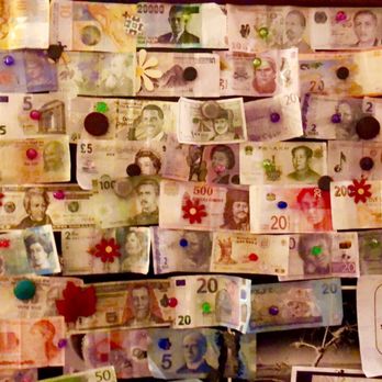 Dow Villa Motel - Local restaurant has these money lined up on its wall - very interesting - Hotels Near Me - Lone Pine, California