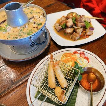 Golden Spoon - Tom Kha, Basil Pork Belly and Shrimp cocoon - Thai Near Me - Manteca, California Golden Spoon - Tom Kha, Basil Pork Belly and Shrimp cocoon - Thai Near Me - Manteca, California