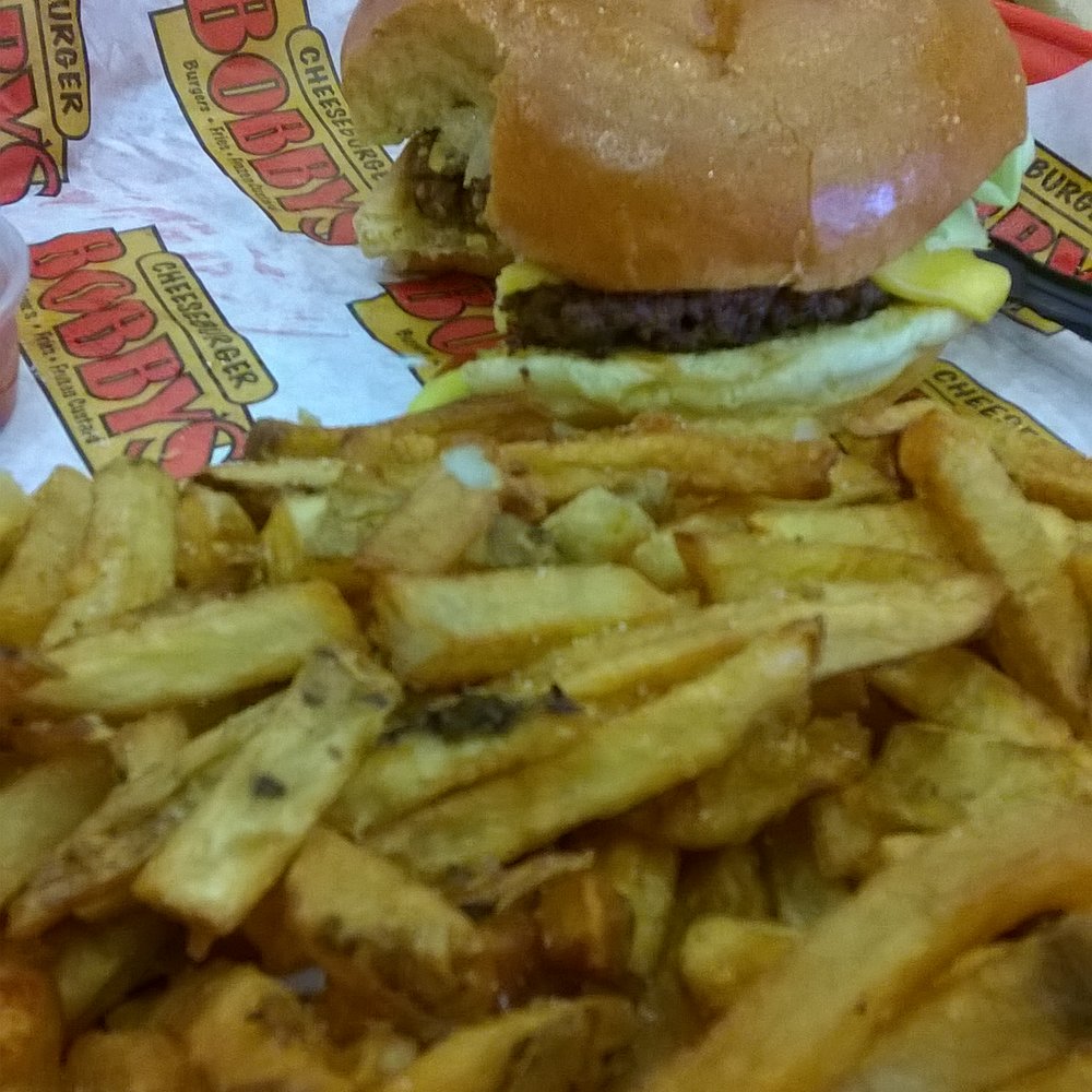 Cheeseburger Bobby's - Single cheeseburger with fresh cut fries! Sorry about the bite in the burger. I forgot to take a picture before digging in! - Burgers Near Me - Hiram, Georgia Cheeseburger Bobby's - Single cheeseburger with fresh cut fries! Sorry about the bite in the burger. I forgot to take a picture before digging in! - Burgers Near Me - Hiram, Georgia