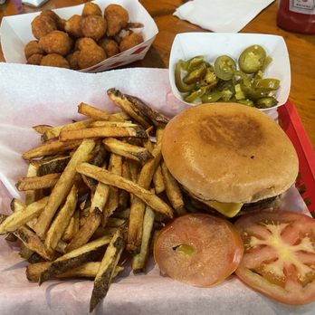 Texas Hamburger Palace - Combo #1 with French Fresh Cut Fries and Fried Mushrooms. - Burgers Near Me - Houston, Texas Texas Hamburger Palace - Combo #1 with French Fresh Cut Fries and Fried Mushrooms. - Burgers Near Me - Houston, Texas