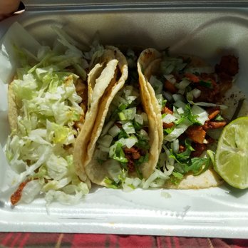 Taco Amigo - From left to right: fish taco, chorizo taco, and an El Pastor taco. - Tacos Near Me - Zephyrhills, Florida