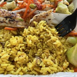 America's Best Wings - Grilled fish with rice and veggies