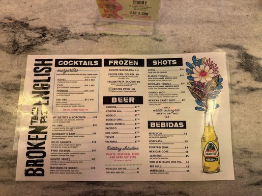 Menu photo 2 Broken English Taco Pub - The Loop Chicago, IL