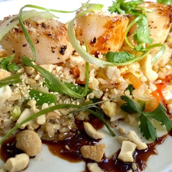 Luff's Fish House - Seared Diver Scallops on a bed of crab and cashew fried rice. - Seafood Near Me - Boca Raton, Florida