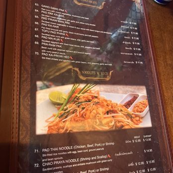 Chao Praya - Vegetarian dinner menu - Thai Near Me - Novato, California
