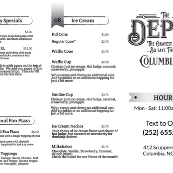 The Depot - Summer Menu 2025 - Pizza Near Me - Columbia, North Carolina