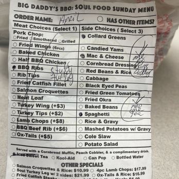 Big Daddy's BBQ - The order slip/ U can see the changes that were made - Barbeque Near Me - Gary, Indiana