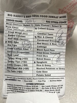 Menu photo 1 Big Daddy's BBQ Gary, IN